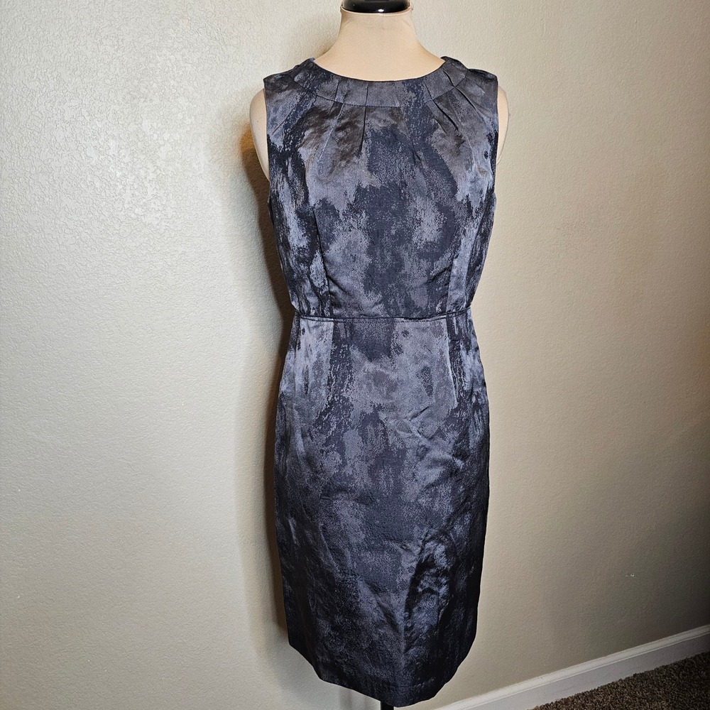 LOFT Jacquard Sheath Dress Charcoal Gray Sleeveless Knee Length Size 8